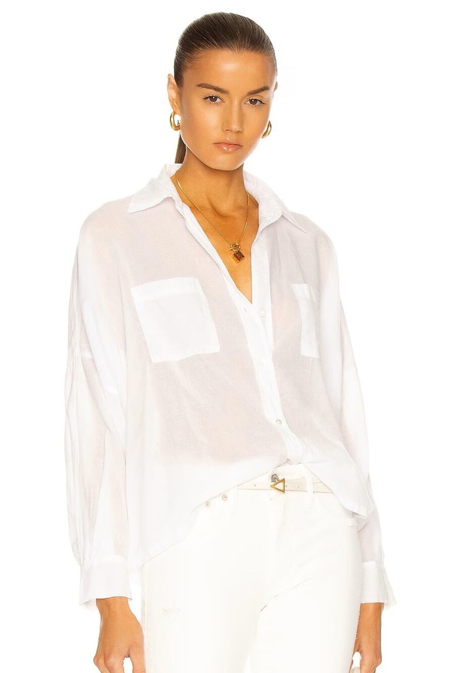 Enza Costa Cotton Handkerchief Button Down White Ribbed Side Panels size XS
